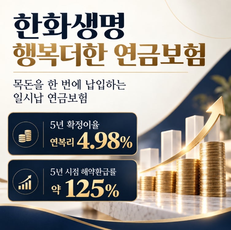 한화생명 행복 더한 일시납연금보험 장,단점 및 연금수령액은?