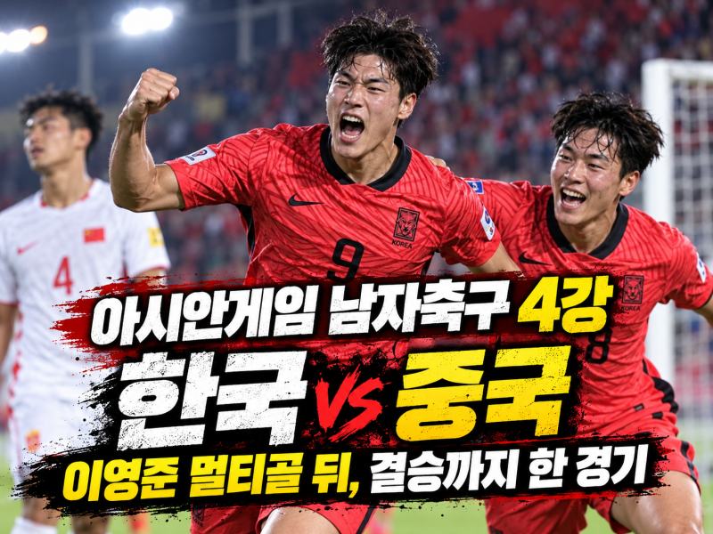 아시안게임 남자축구 한국 중국 4강, 이영준 멀티골 뒤 결승까지 한 경기