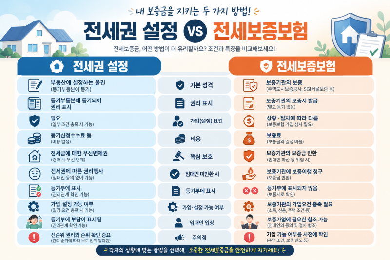 전세권 설정 vs 전세보증보험/전세보증금, 어떻게 안전하게 지킬까?
