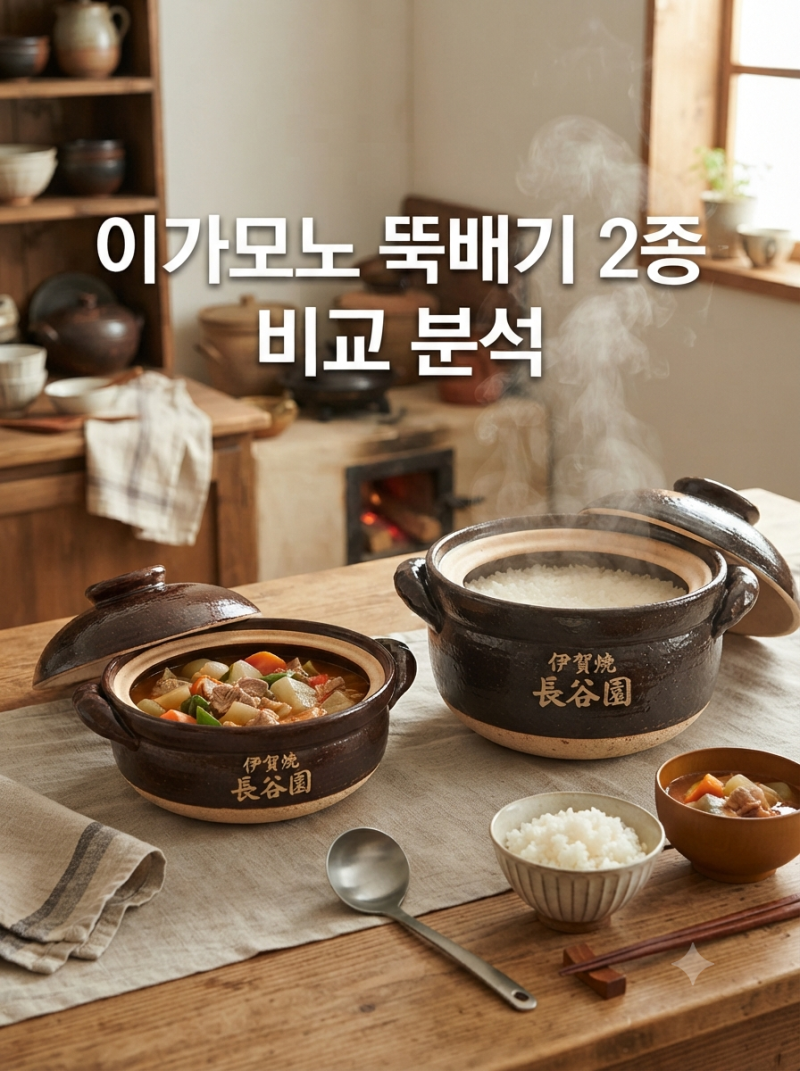 인덕션 안되는 이가모노 된장 뚝배기, 직화 밥솥 뚝배기 비교