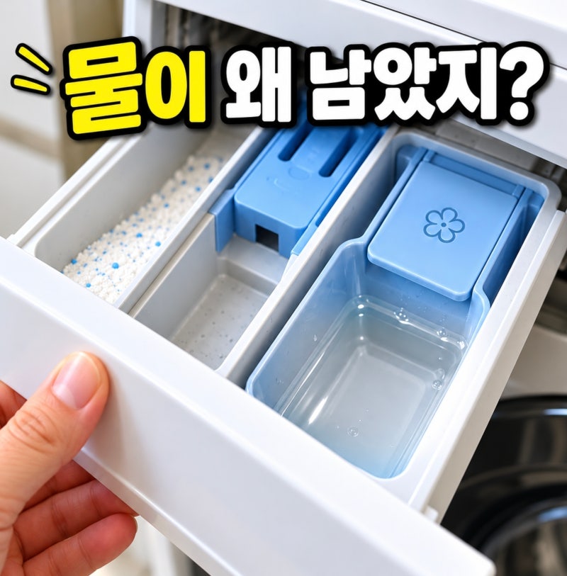 세탁 끝났는데 섬유 유연제 칸에 물이 남았다, 이거 고장일까?