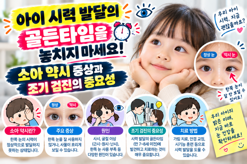 아이 시력 발달의 골든타임을 놓치지 마세요! 소아 약시 증상과 조기 검진의 중요성