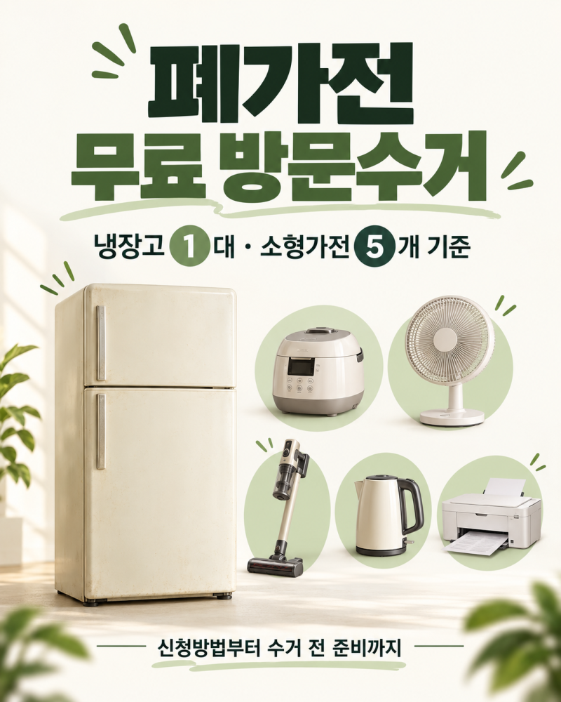 폐가전 무료 방문수거 신청방법｜냉장고 1대·소형가전 5개 기준