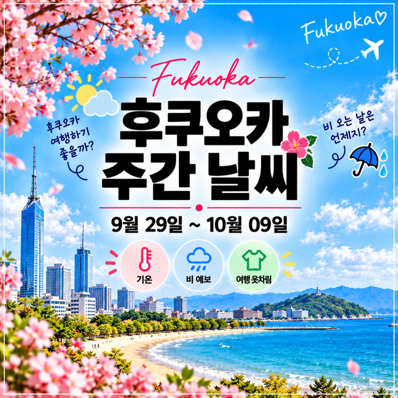 ✈️ 후쿠오카 주간 날씨｜9월 29일~10월 9일 비 예보·기온·여행 옷차림