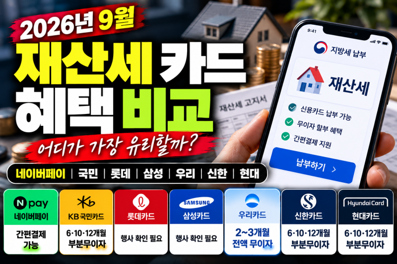 재산세 신용카드 무이자 납부 방법: 카드사별 부분무이자 및 네이버페이 혜택 비교