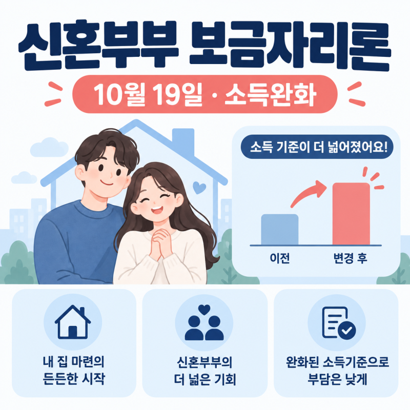 신혼부부 보금자리론 소득완화, 10월 19일부터 무엇이 달라지나