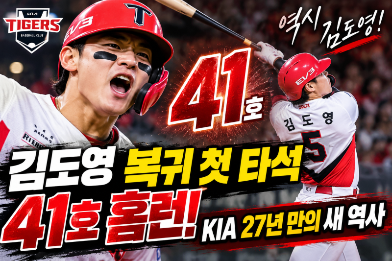 김도영 복귀 첫 타석부터 41호 홈런! KIA 27년 만의 새 역사, 홈런왕까지 보인다