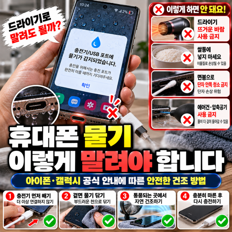 휴대폰 물기 드라이기로 말려도 될까? 쌀통·면봉·에어건까지 주의할 방법