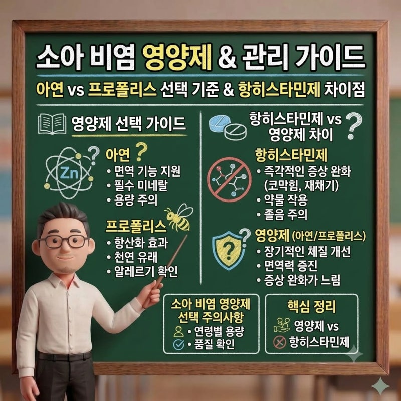 소아 비염 영양제 아연 프로폴리스 선택 기준과 항히스타민제 차이점