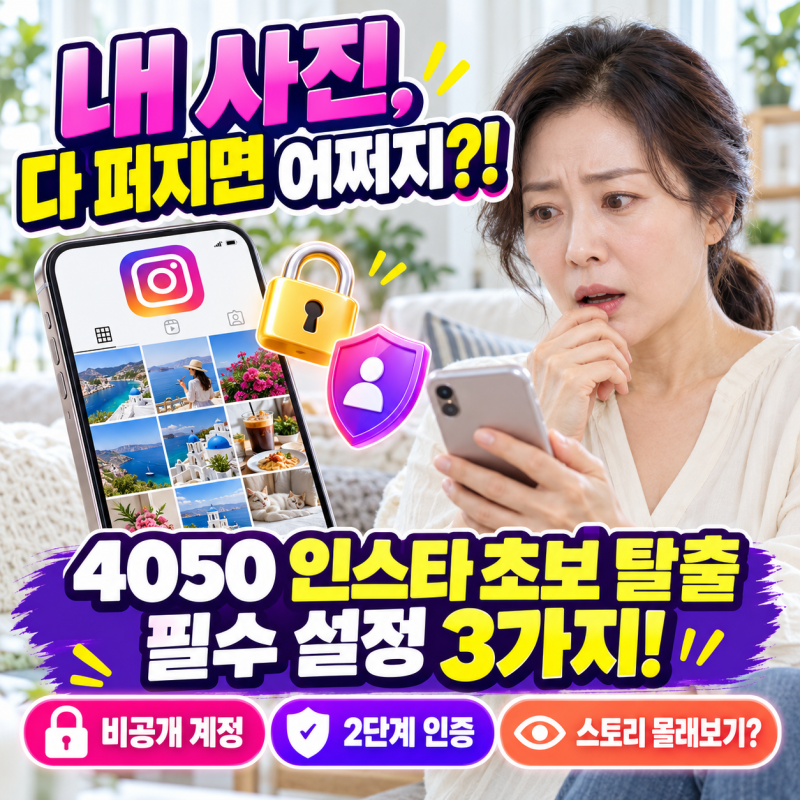 "내 사진 다 퍼지면 어쩌지?" 4050 인스타그램 초보 탈출 필수 세팅 3가지 (비공개 계정, 2단계 ....