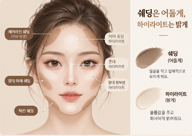 얼굴형별 쉐딩 방법, 얼굴 작아보이는 위치가 따로 있어요