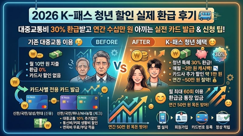 2026 K-패스 청년 혜택 및 실전 사용 후기: 대중교통비 30% 환급 조건과 카드사별 카드 추천 총....