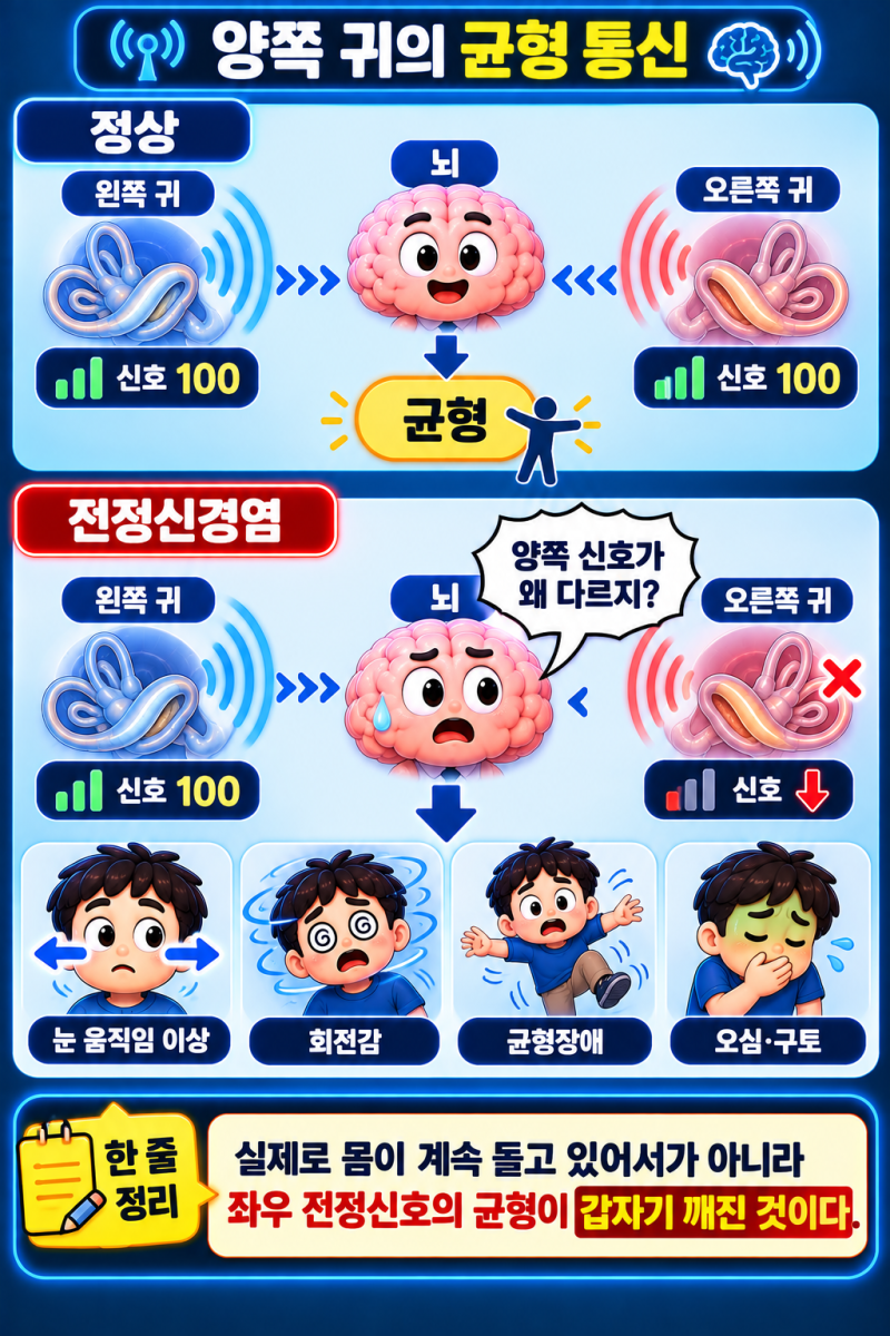 어지럼증 시리즈 3. 갑자기 하루 종일 심하게 돈다 — 전정신경염