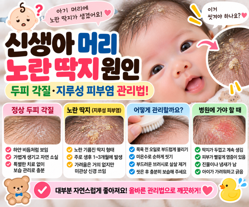 * 신생아 머리 노란 딱지 원인｜두피 각질·지루성 피부염 관리법