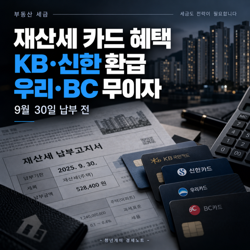 재산세 카드 혜택 2026년 9월, KB·신한 환급부터 우리·BC 무이자까지