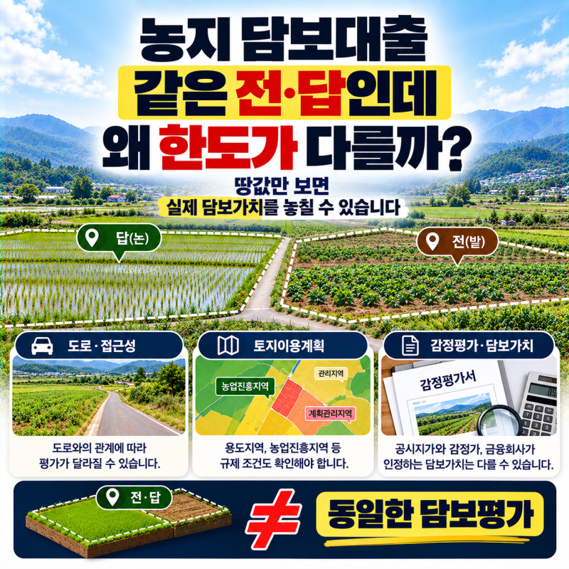 농지 담보대출 한도, 같은 전·답인데 왜 다를까? 도로·공시지가·농업진흥지역 핵심정리