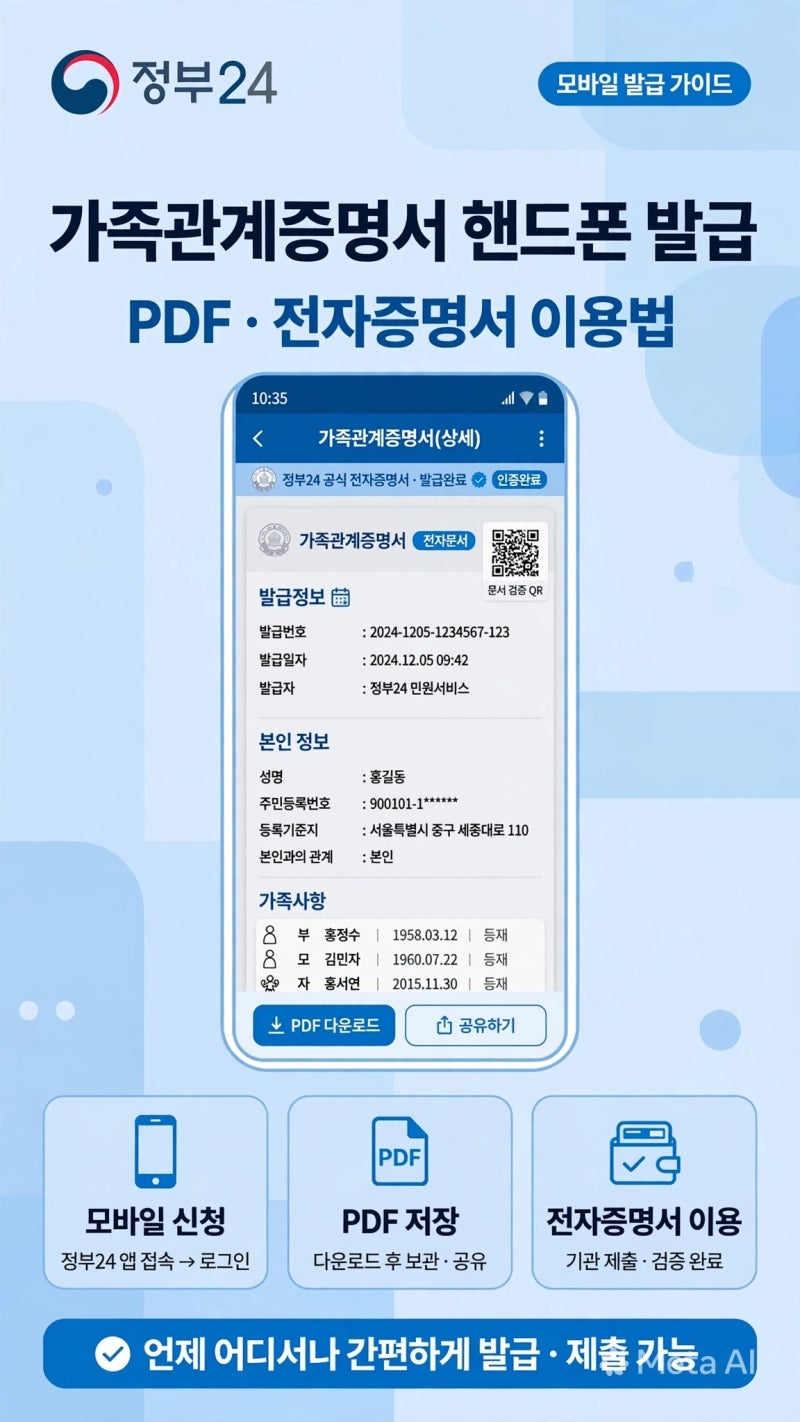 가족관계증명서 핸드폰 발급｜모바일 신청 후 PDF와 전자증명서 이용법