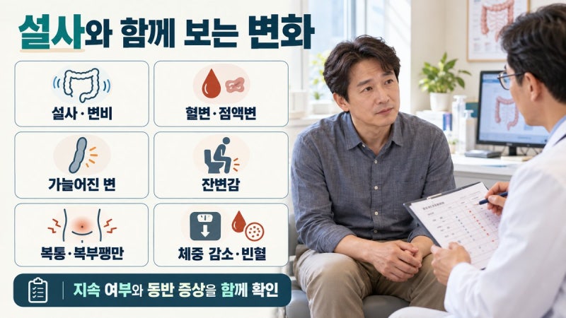 대장암 설사, 장염과 어떻게 다를까? 혈변·잔변감·검사 기준