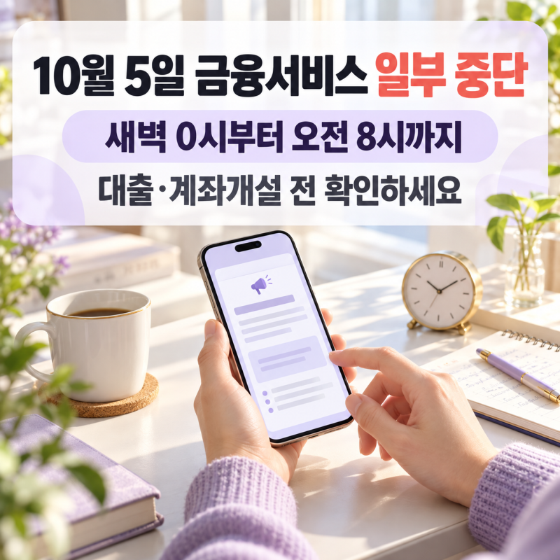 10월 5일 금융서비스 일부 중단, 대출·계좌개설과 카드결제 구분하세요