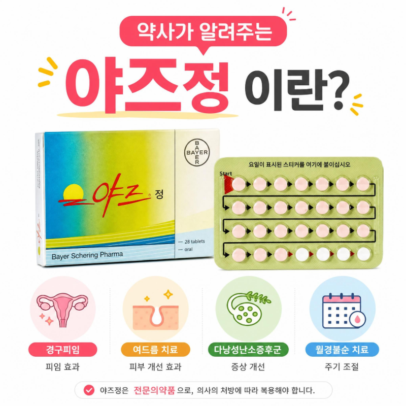 야즈정 : 부작용 , 복용법 , 술 , 임신 , 여드름 , 처방 , 생리 , 부정출혈 , 하얀색약