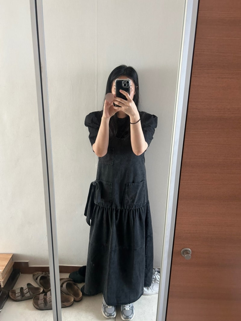 럭키슈에뜨 원피스 레이어드 데님 롱 드레스 36사이즈