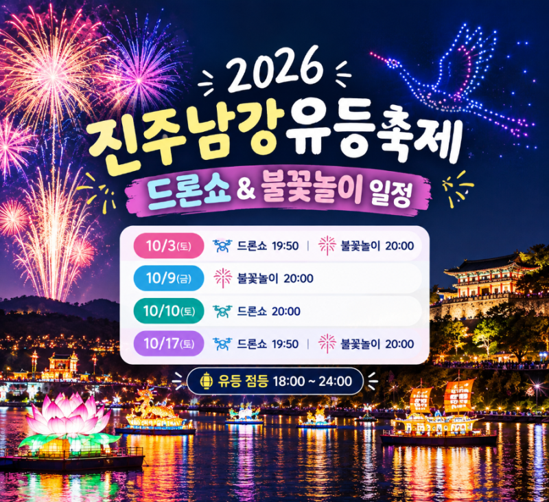 2026 진주남강유등축제 드론쇼·불꽃놀이 시간 , 주차장 정보 빠르게보기