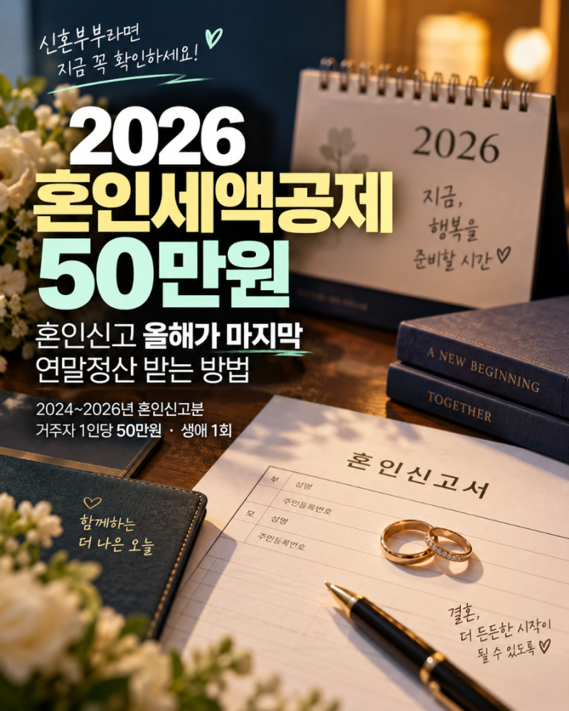 2026 혼인세액공제 50만원｜혼인신고 올해가 마지막, 연말정산 받는 방법