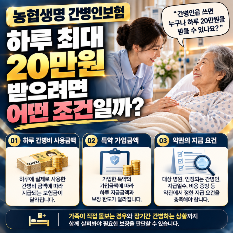 농협생명 간병인보험, 하루 최대 20만 원 받으려면 어떤 조건일까?