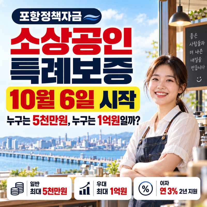 포항정책자금 소상공인 특례보증 10월 6일 시작, 누구는 5천만원 누구는 1억원일까?