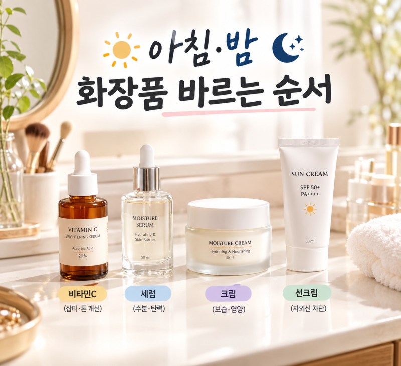 오전 밤 화장품 바르는 순서 총정리 (비타민C·레티놀 꿀조합과 주의사항)