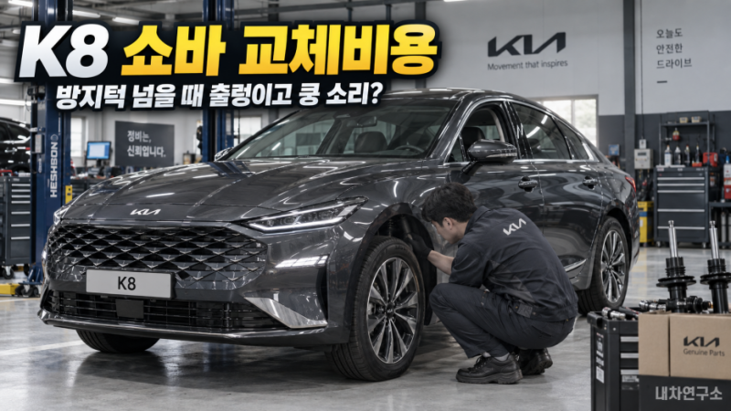 K8 쇼바 교체비용, 방지턱 넘을 때 출렁이고 앞쪽에서 쿵 소리 나면 얼마 들까?