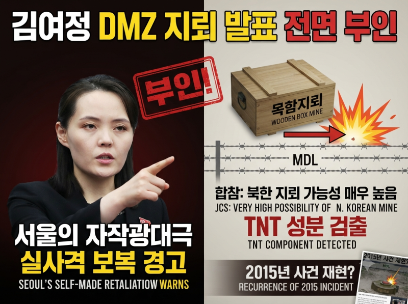 김여정 DMZ 지뢰 발표 전면 부인 '서울의 자작광대극' 실사격 보복 경고까지