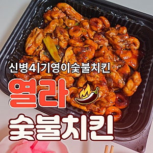스트레스 풀리는 매운 야식 추천! 기영이숯불두마리치킨 열라 숯불치킨 치밥 후기 (신병4)