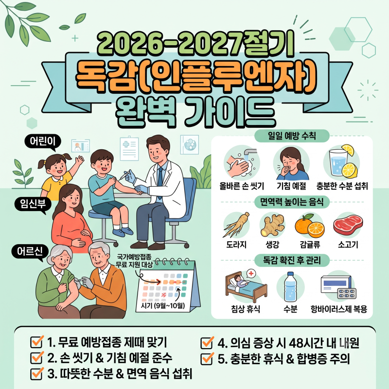 2026-2027 독감 예방접종 무료 대상·일정 총정리! 감기 구분법부터 회복기 한방차 레시피까지