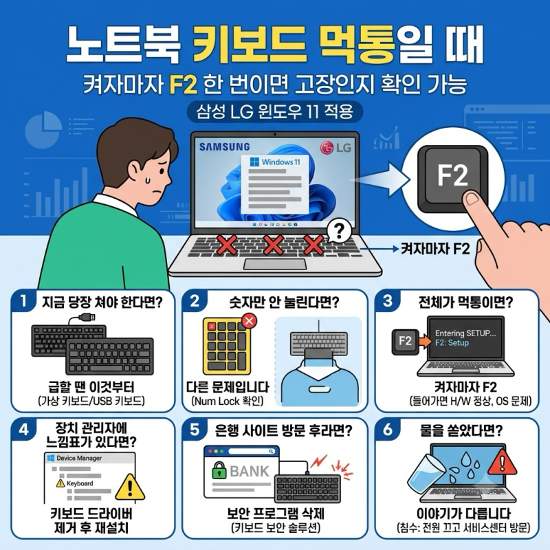 노트북 키보드 안될때 | 켜자마자 F2 한 번이면 고장인지 10초 만에 갈립니다 (삼성 LG 윈도우11....