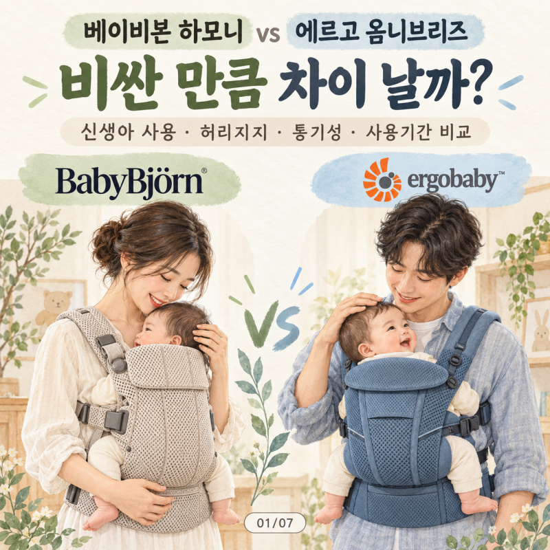 베이비뵨 하모니 vs 에르고베이비 옴니브리즈 비교｜착용감·허리·통기성