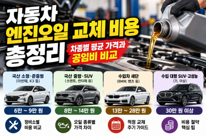 자동차 엔진오일 교체 비용 총정리: 차종별 평균 가격과 공임비 비교