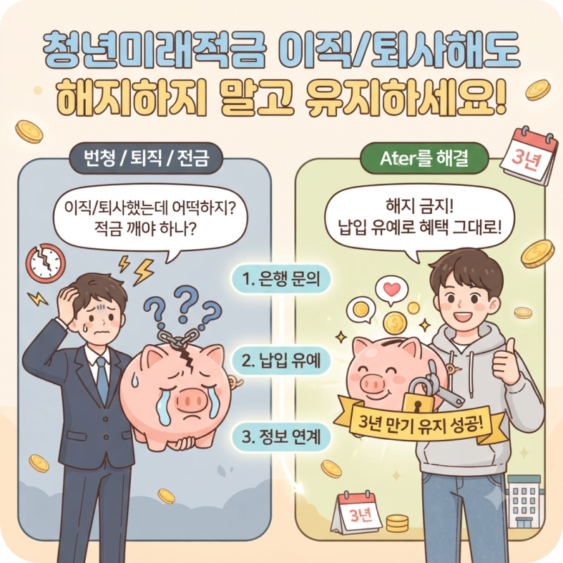 청년미래적금 적립 중 이직이나 퇴사로 소득 변동 생겼을 때 계좌 해지 안 하고 유지하는 법