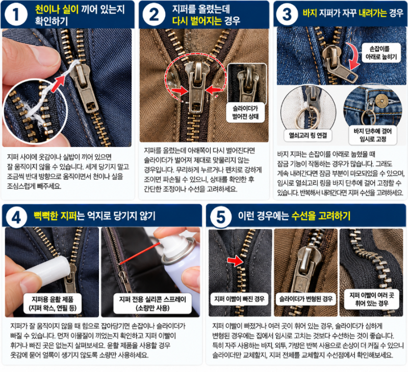 지퍼가 자꾸 내려갈 때 집에서 간단하게 해결하는 방법