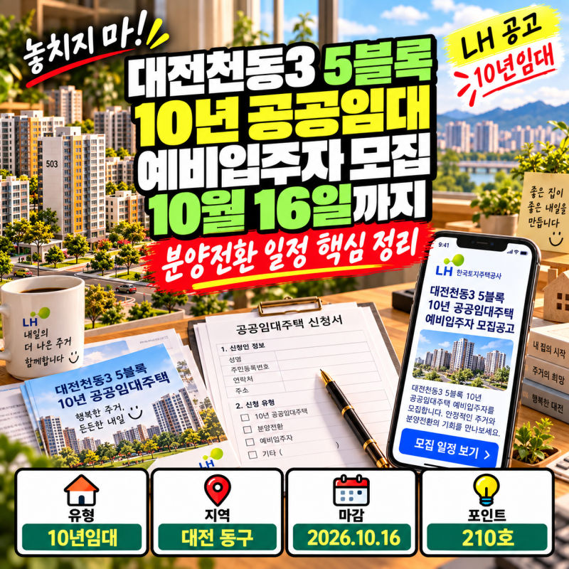 대전천동3 5블록 10년 공공임대 신청조건·일정 총정리, 2026.10.16 마감 전 체크