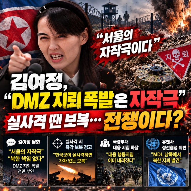 김여정 “DMZ 지뢰 폭발은 자작극”…실사격 땐 보복, 사실상 “전쟁이다?”