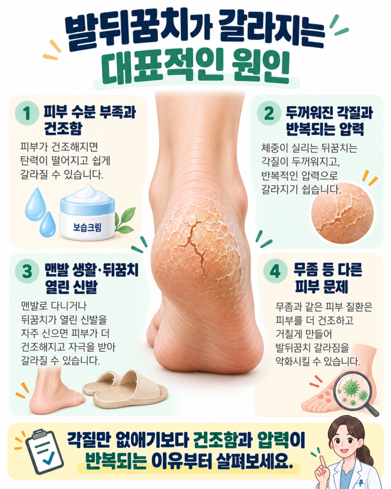 발뒤꿈치 갈라지는 이유｜각질이 두꺼워지고 피까지 날 때 확인할 원인