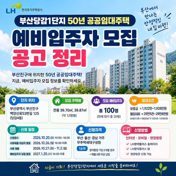 월 임대료 29만원대 부산 당감1단지 50년 LH공공임대, 누가 신청할 수 있을까?