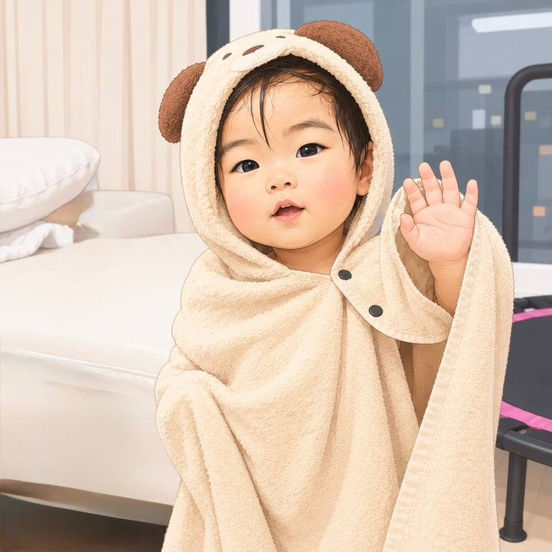 아기 목욕수건 추천! (코니테일 아기 목욕가운, 송월 아날도바시니 체인68 바스 비치 타올)