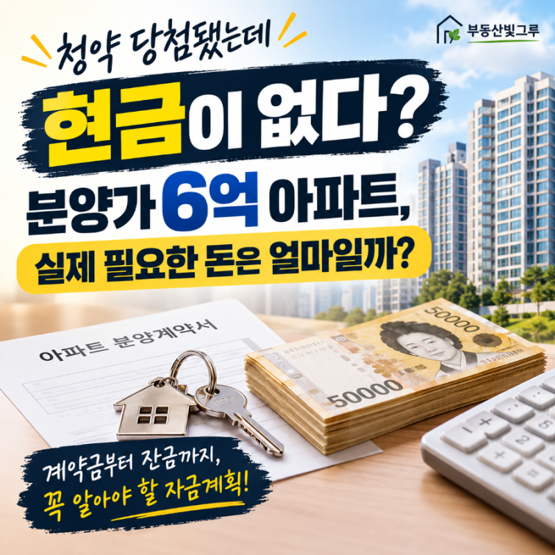 [아파트분양]아파트 청약 당첨됐는데 현금이 없다? 분양가 6억 아파트, 실제 필요한 돈은 얼....