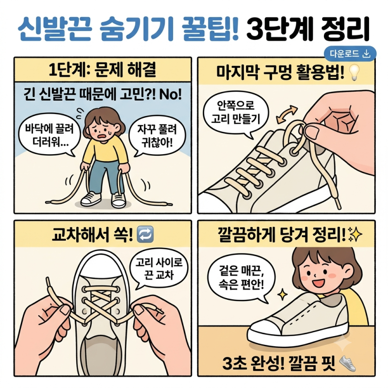 긴 운동화 끈 매듭 안 보이게 묶는법 신발끈 숨기기 초간단 꿀팁