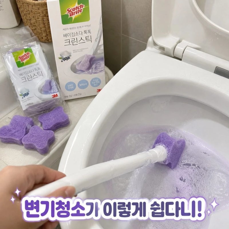 3M 스카치브라이트 변기솔 베이킹소다 크린스틱 리필 30개 화장실 욕실 청소솔 변기클리너 정....