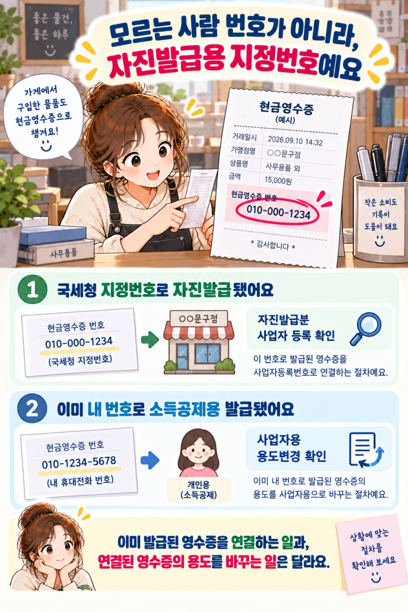 현금영수증에 낯선 번호가 찍혔어요. 가게 지출로 등록할 수 있나요?