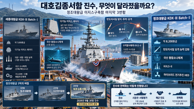 한국 해군 이지스구축함 6척, 세종대왕급부터 정조대왕급까지 한눈에 정리