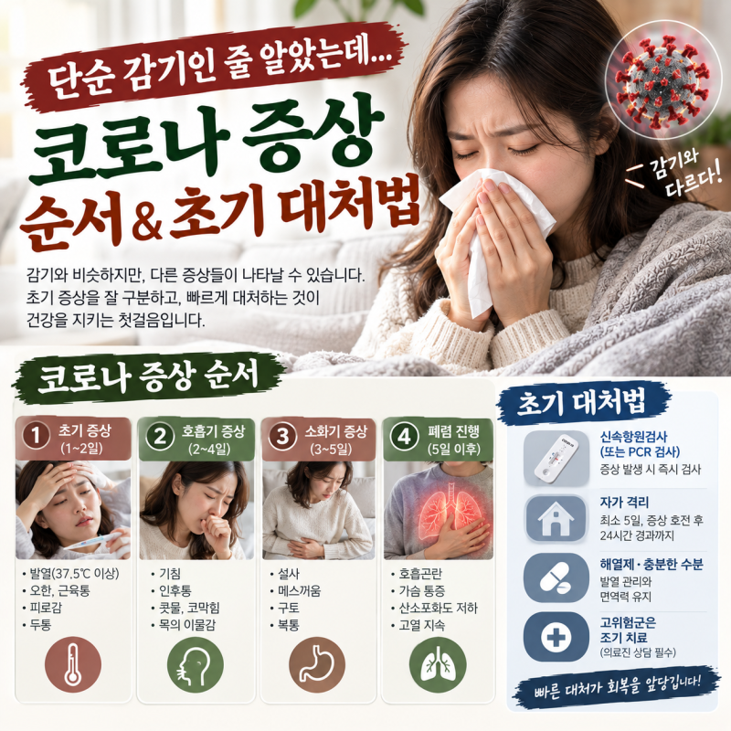 코로나 증상 순서 초기증상 재감염 차이점 자가진단 및 격리기간 가이드